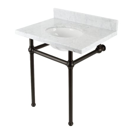 Kingston Brass 30 Console Sink with Brass Legs 8Inch, 3 Hole, Marble WhiteOil Rubbed Bronze KVBH3022M85